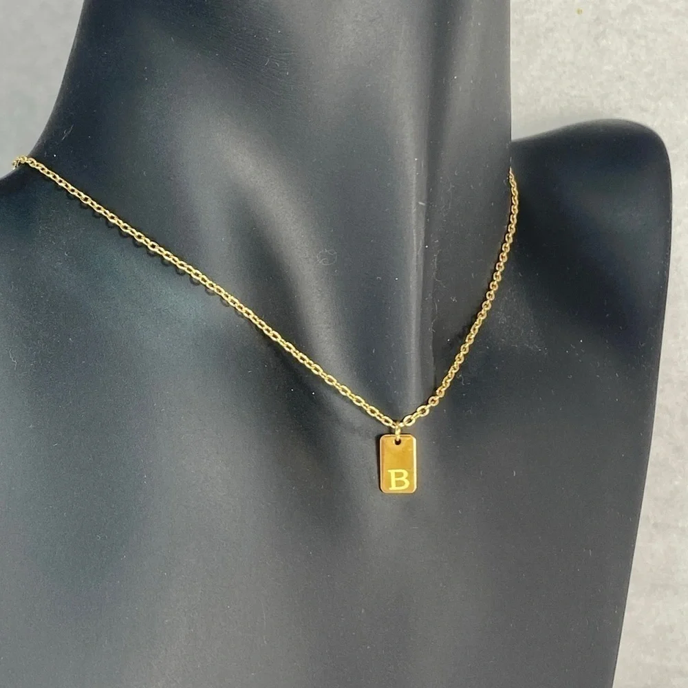 Initial Letter R Tag Necklace - Picture 4 of 7